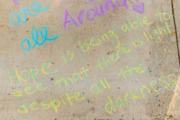 istock Covid-19 Inspirational Sidewalk Chalk Art 1215616971