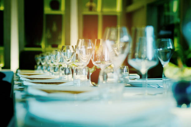 istock empty glasses wine in restaurant, glass water, campaign glass 1215620807