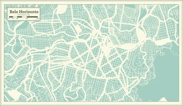 Vector illustration of Belo Horizonte Brazil City Map in Retro Style. Outline Map.