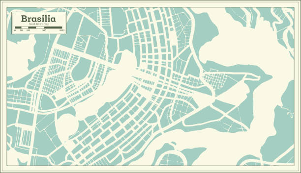 ilustrações, clipart, desenhos animados e ícones de mapa da cidade de brasília em estilo retrô. mapa de contorno. - brasilia