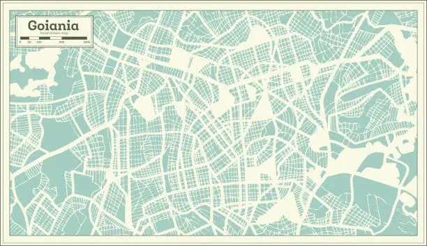 Vector illustration of Goiania Brazil City Map in Retro Style. Outline Map.