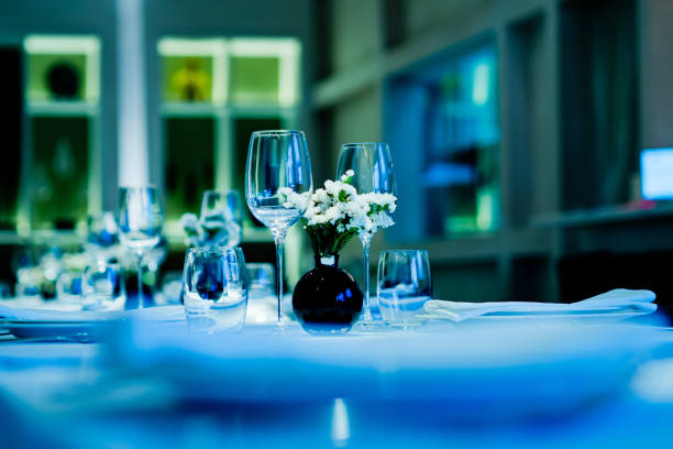 istock empty glasses wine in restaurant, glass water, campaign glass 1215624973