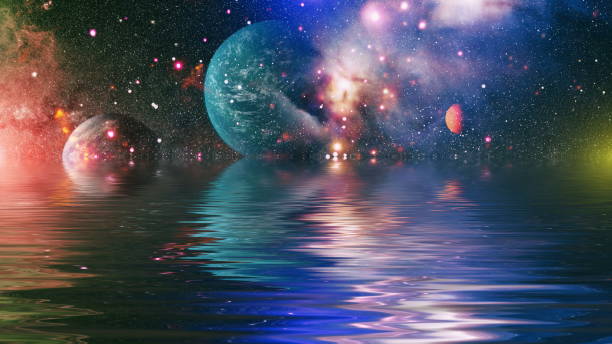 istock planet in space reflected in water. Beautiful unusual space , Planet and Galaxy - Elements of this Image Furnished by NASA , 1215625049