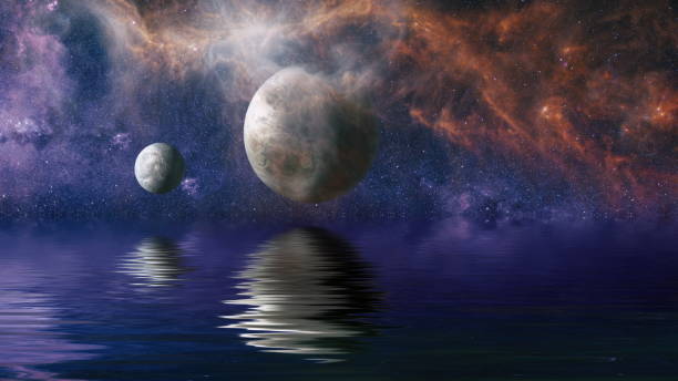 istock planet in space reflected in water. Beautiful unusual space , Planet and Galaxy - Elements of this Image Furnished by NASA , 1215625171
