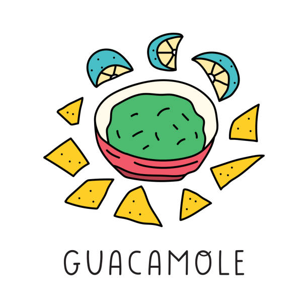 과카몰리 그릇. - guacamole bowl mexican culture drawing stock illustrations