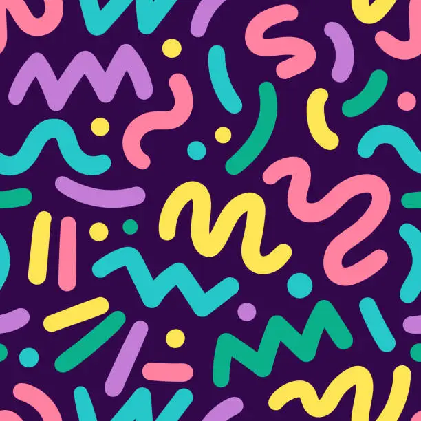 Vector illustration of Abstract pop art seamless pattern. Cute background in style. Geometric design of trendy 80s-90s.