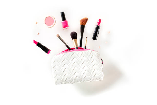 istock Professional makeup, flying out of a pouch, on a white background 1215637955
