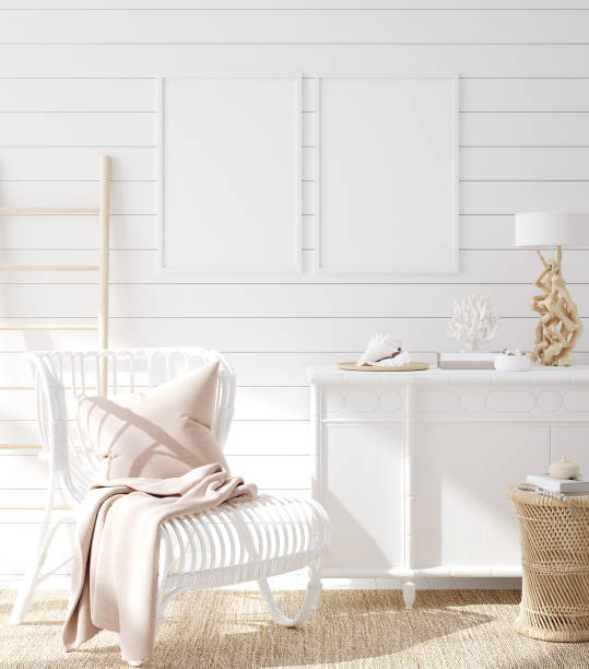 istock Mock up frame in cozy coastal home interior background 1215639203