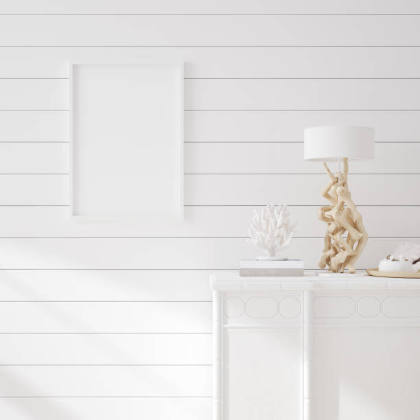 istock Mock up frame in cozy coastal home interior background 1215639233
