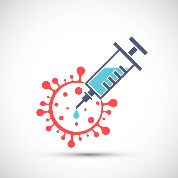 帶有疫苗和共和病毒的圖示注射器 - 注射疫苗 插圖 幅插畫檔、美工圖案、卡通及圖標