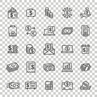 Money finance icon set in flat style. Payment vector illustration on white isolated background. Currency budget business concept.
