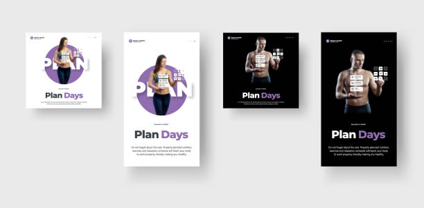istock Booklet design on sports and nutrition, on white and black background, for stories and post. 1215644592