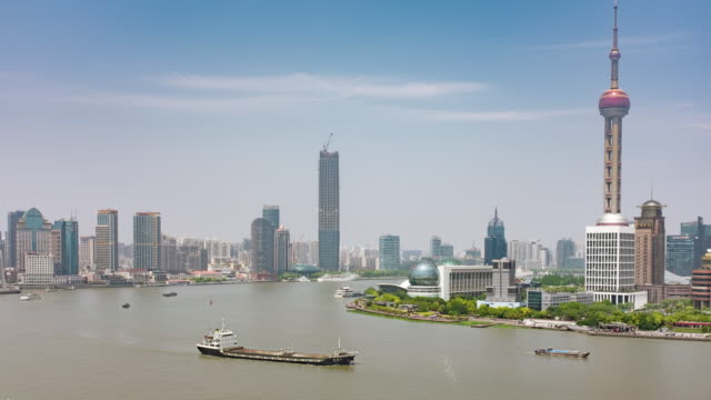 Shanghai Huangpu River Freight Ships Time Lapse 4K Video China