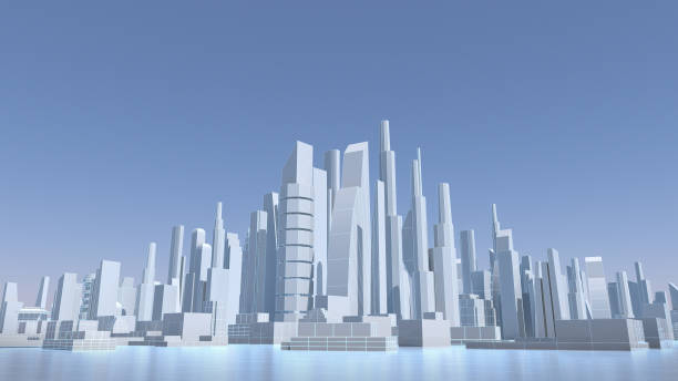 istock White city with wire frame, abstract city, future city. 3D rendering 1215646560