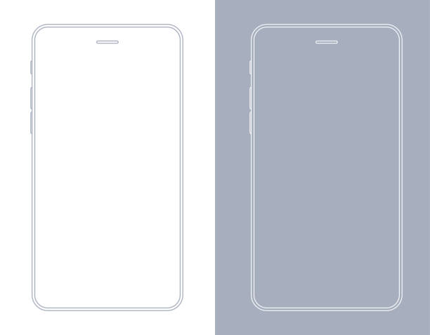 스마트폰, 회색과 흰색 색상 와이어 프레임에서 휴대 전화 - smartphone stock illustrations
