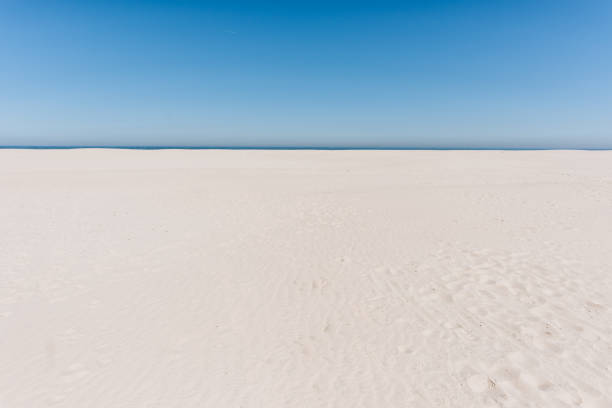 Wide sand beach landscape, sunny day, blue sky, Juist, Germany