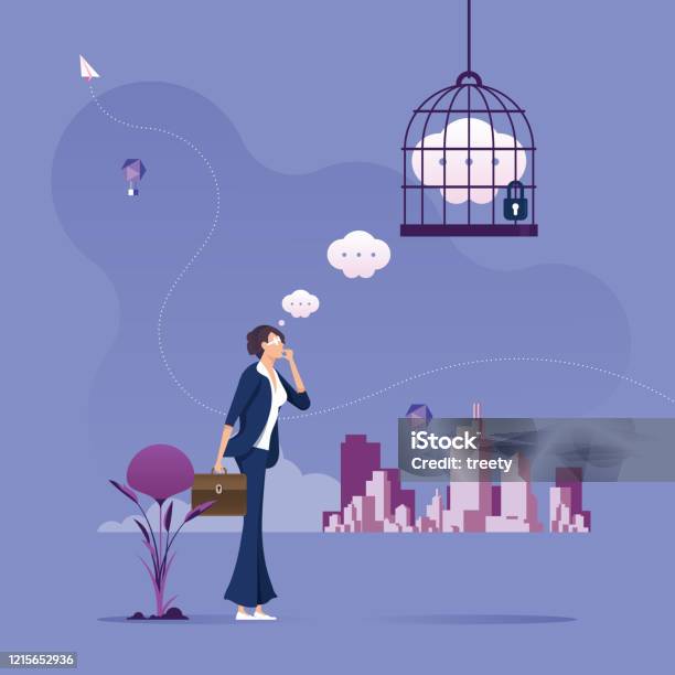 Speech Bubble Locked In Cagefreedom Of Thought Concept Stock Illustration - Download Image Now