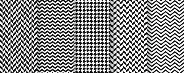 헤링본 이음새있는 패턴. 트윌 인쇄를 설정합니다. 벡터 그림입니다. - houndstooth pattern geometric shape textile stock illustrations