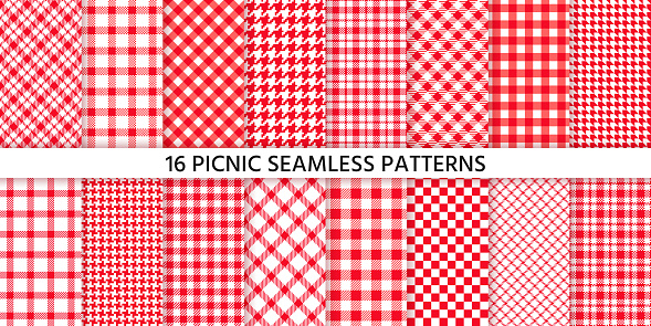 Picnic tablecloth seamless pattern. Vector illustration. Set red checkered prints.