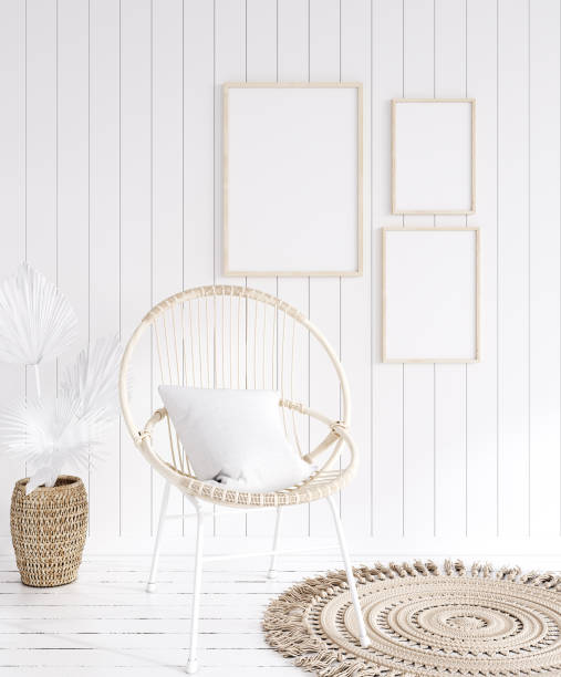 istock Mock up frame in cozy coastal home interior background 1215656168
