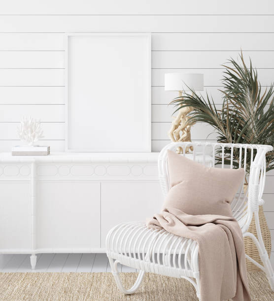 istock Mock up frame in cozy coastal home interior background 1215656170