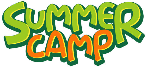 ilustraciones, imágenes clip art, dibujos animados e iconos de stock de diseño de fuente para el campamento de verano de palabras sobre fondo blanco - campamento de verano