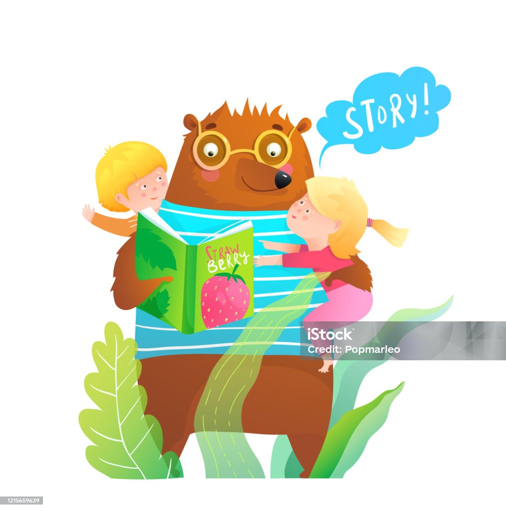 Forest Bear Reading Book Story To Little Kids Boy And Girl Happy Children Reading In Nature With Wild Animal Artistic Cartoon Stock Illustration - Download Image Now - iStock Forest Bear Reading Book Story To Little Kids Boy And Girl Happy Children Reading In Nature With Wild Animal Artistic Cartoon Stock Illustration - Download Image Now - iStock