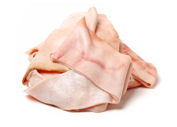 Raw pork skin on white background