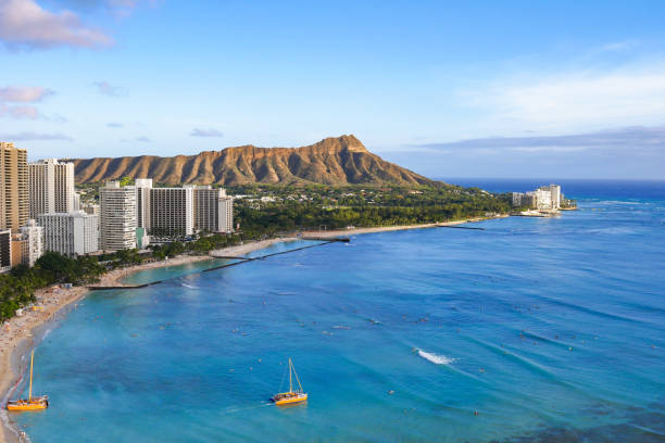istock Scenery from Waikiki Beach to Diamond in Hawaii. 1215661136