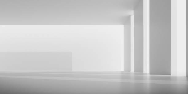 istock Abstract of concrete space with sun light cast the shadow on the wall ,Geometric structure, Museum space,Perspective of brutalism  architecture,3d rendering. 1215661835