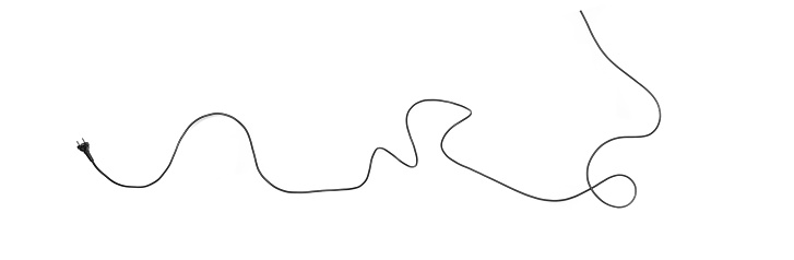 Long power cord with windings on a white background