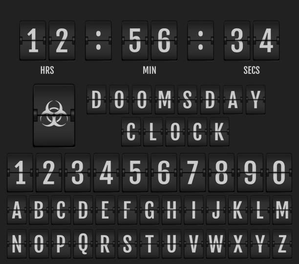 механический алфавит scoreboard. коронавирус судный день алфавита. - doomsday clock stock illustrations
