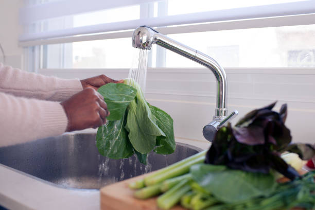 istock Close up image woman's hands washing Bok Choy. 1215665340