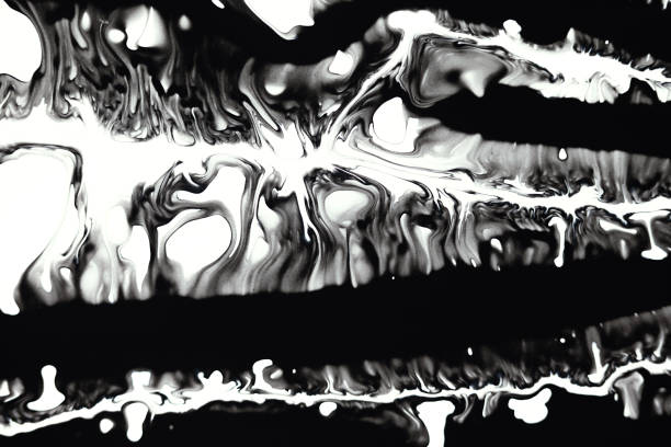 istock Black and white alcohol ink marbling raster background. Liquid waves and drops minimal illustration. Abstract fluid art. Acrylic and oil paint flow monochrome contemporary backdrop. 1215665683