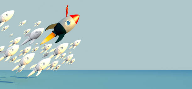 istock 3D illustration business metaphor Progress and innovation technology with red rocket launch business successful Leadership motivation concept. 1215665900