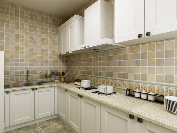 istock 3D rendering,Modern family kitchen design, new cabinets and kitchenware with refrigerators, sunlight from the window. 1215668773