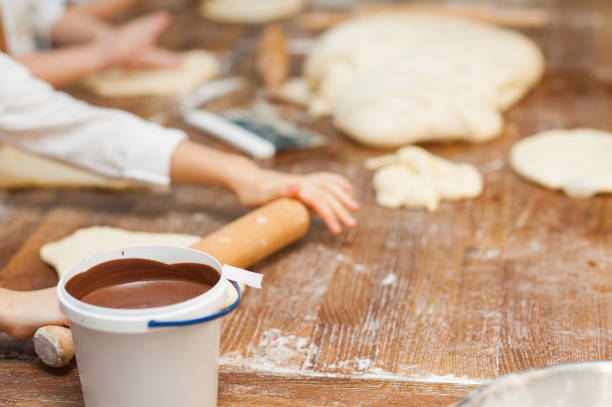chocolate filling lies in a container process of making bakery products