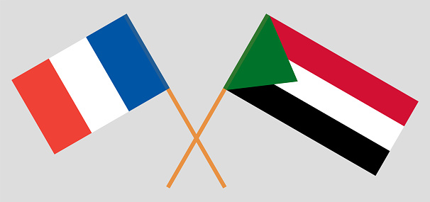 Crossed flags of Sudan and France. Official colors. Correct proportion. Vector illustration
