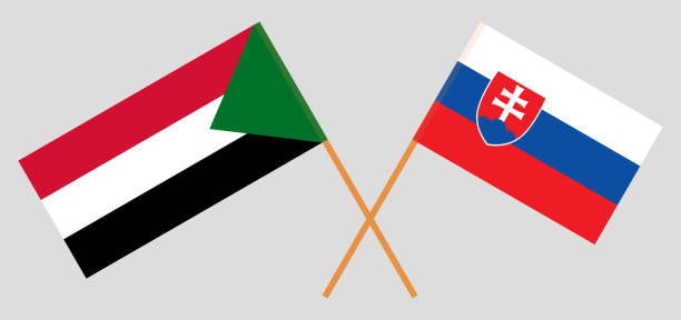 Crossed flags of Sudan and Slovakia Crossed flags of Sudan and Slovakia. Official colors. Correct proportion. Vector illustration slovak language stock illustrations