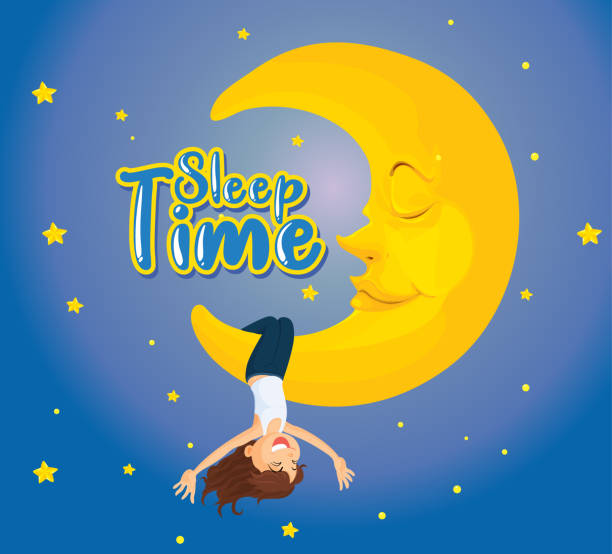 istock Poster design for word sleep time with girl on the moon 1215671415