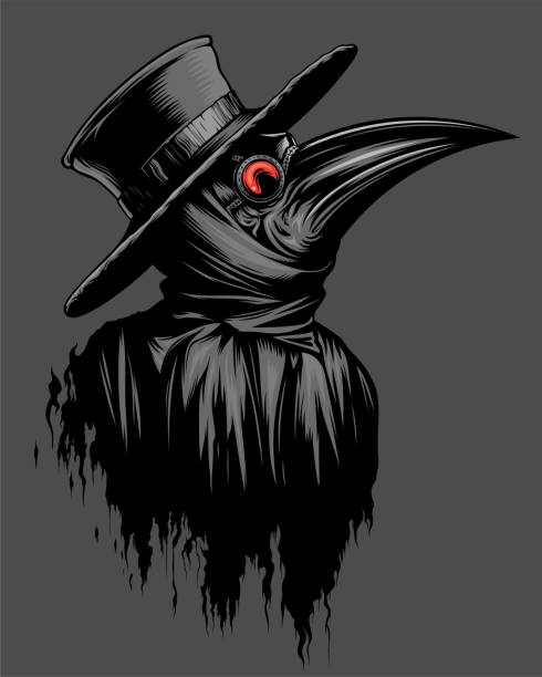 Plague doctor illustration Plague doctor portrait on the gray background. epidemic stock illustrations