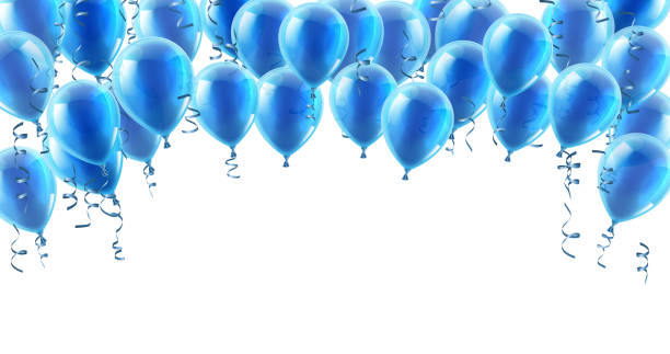 blaue partei ballons hintergrund - confetti balloon white background isolated stock-grafiken, -clipart, -cartoons und -symbole