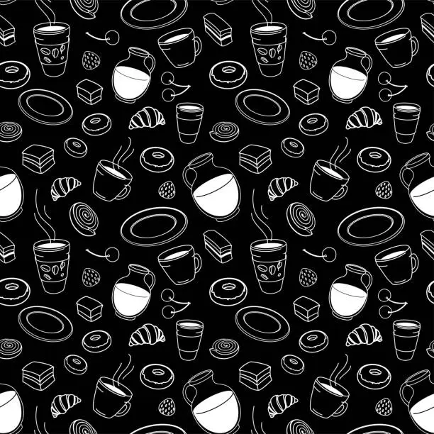 Vector illustration of Seamless set of sketches pies and desserts, symbolizing a coffee shop