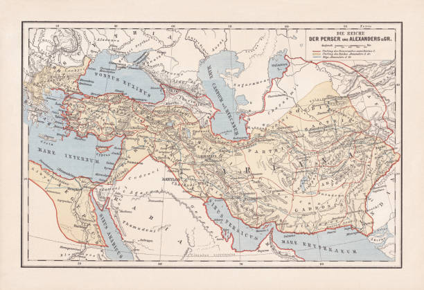 Persian Empire and Empire of Alexander the Great, lithograph, 1893 Map of the Persian Empire and Empire of Alexander the Great. Lithograph, published in 1893. persian empire stock illustrations