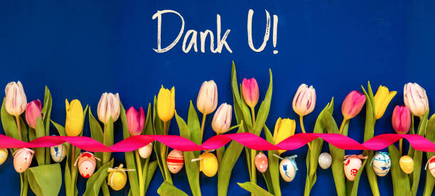 istock Banner With Colorful Tulip, Dank U Means Thank You, Easter Egg 1215679868