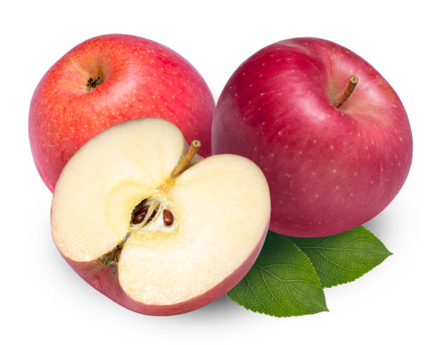 istock Red apples with leaves isolated on white background, Fresh red apple isolated on white With clipping path. 1215679999
