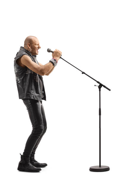 istock Punk male singer signing on a microphone 1215680197
