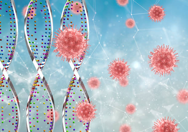 istock 3D medical background with DNA strands and abstract virus cells 1215682019