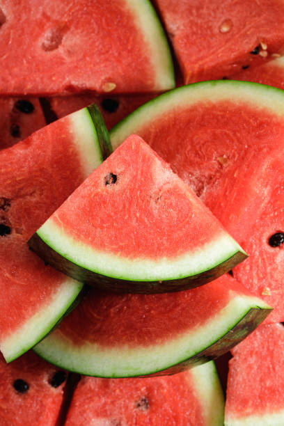 istock Pieces of fresh Watermelon on white background 1215687751