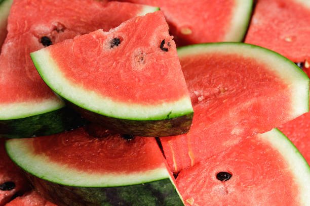 istock Pieces of fresh Watermelon on white background 1215687799